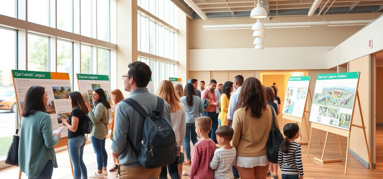 A community open house where local residents talk with SPUR staff about the campus plans