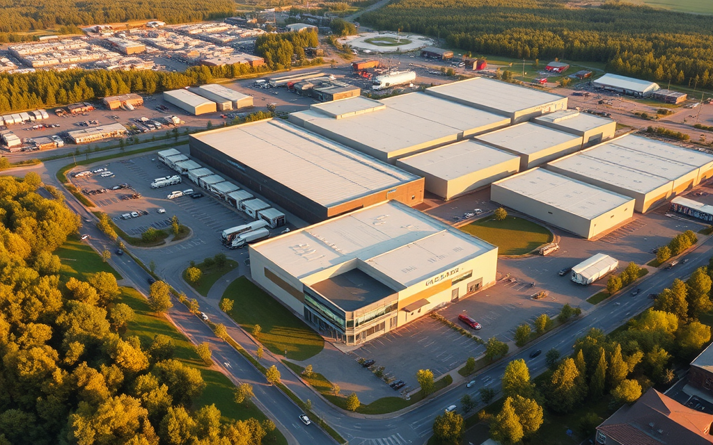 Aerial of the revitalized industrial campus bringing local investment