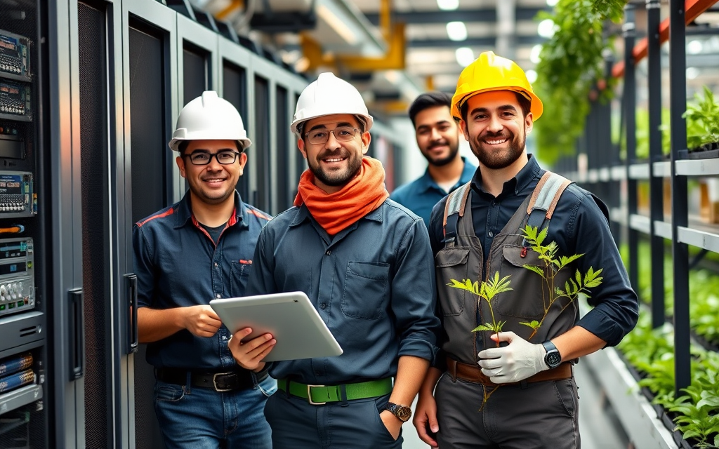 Skilled data-centre technicians and greenhouse growers at the campus