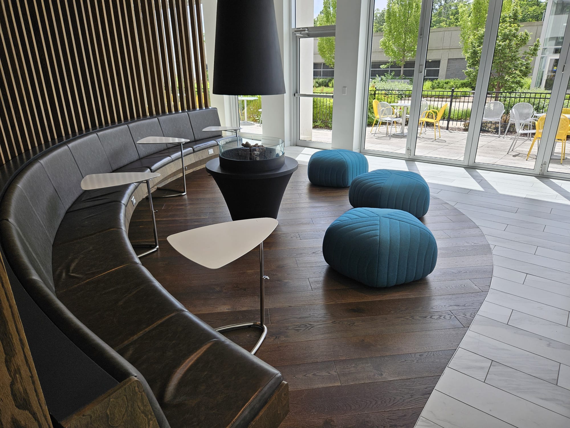 Lounge interior with curved sofa and modern furniture