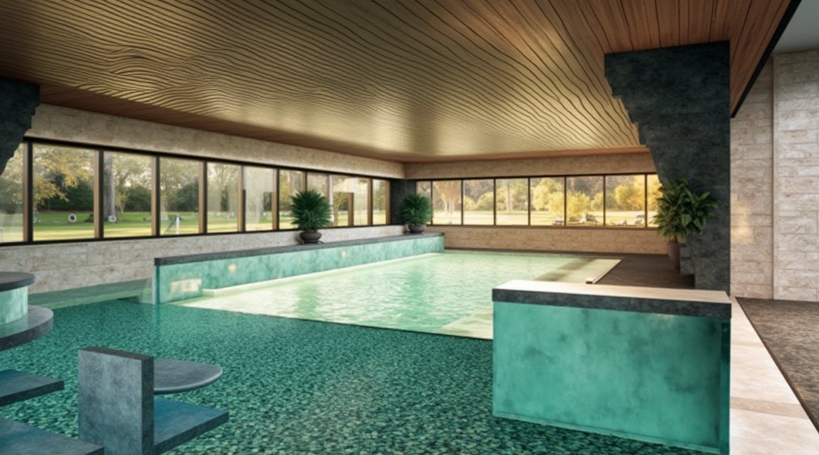 Hydrotherapy hall with the thermal pool and loungers